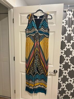 Chico's Sleeveless Maxi Dress in Teal, Yellow & Coral